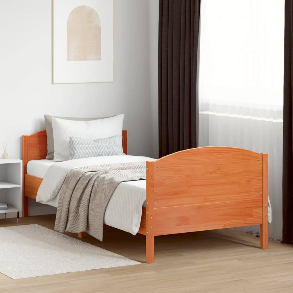 vidaXL Massivholzbett ohne Matratze Wachsbraun 75x190 cm Kiefernholz