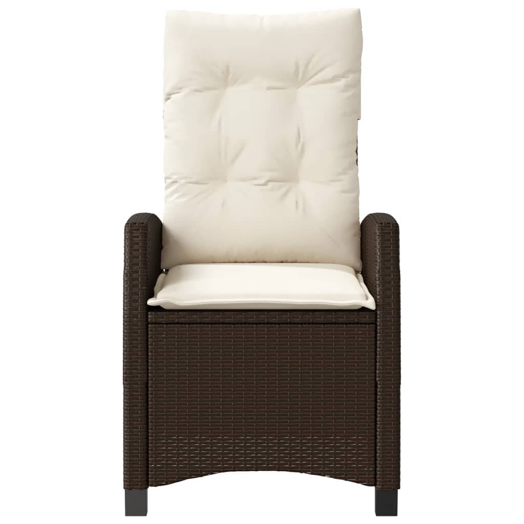 vidaXL Gartensessel Verstellbar mit Kissen Braun Poly Rattan