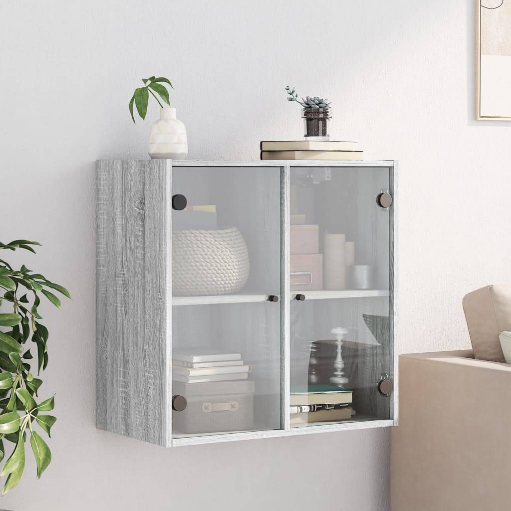 vidaXL Wandschrank mit Glastüren Grau Sonoma 68x37x68,5 cm