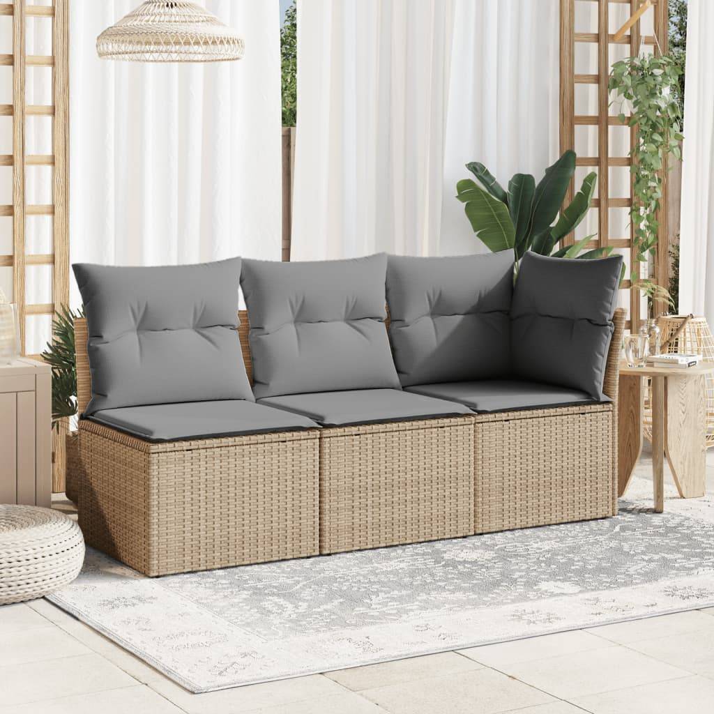 vidaXL Garten-Ecksofa mit Kissen Beige Poly Rattan