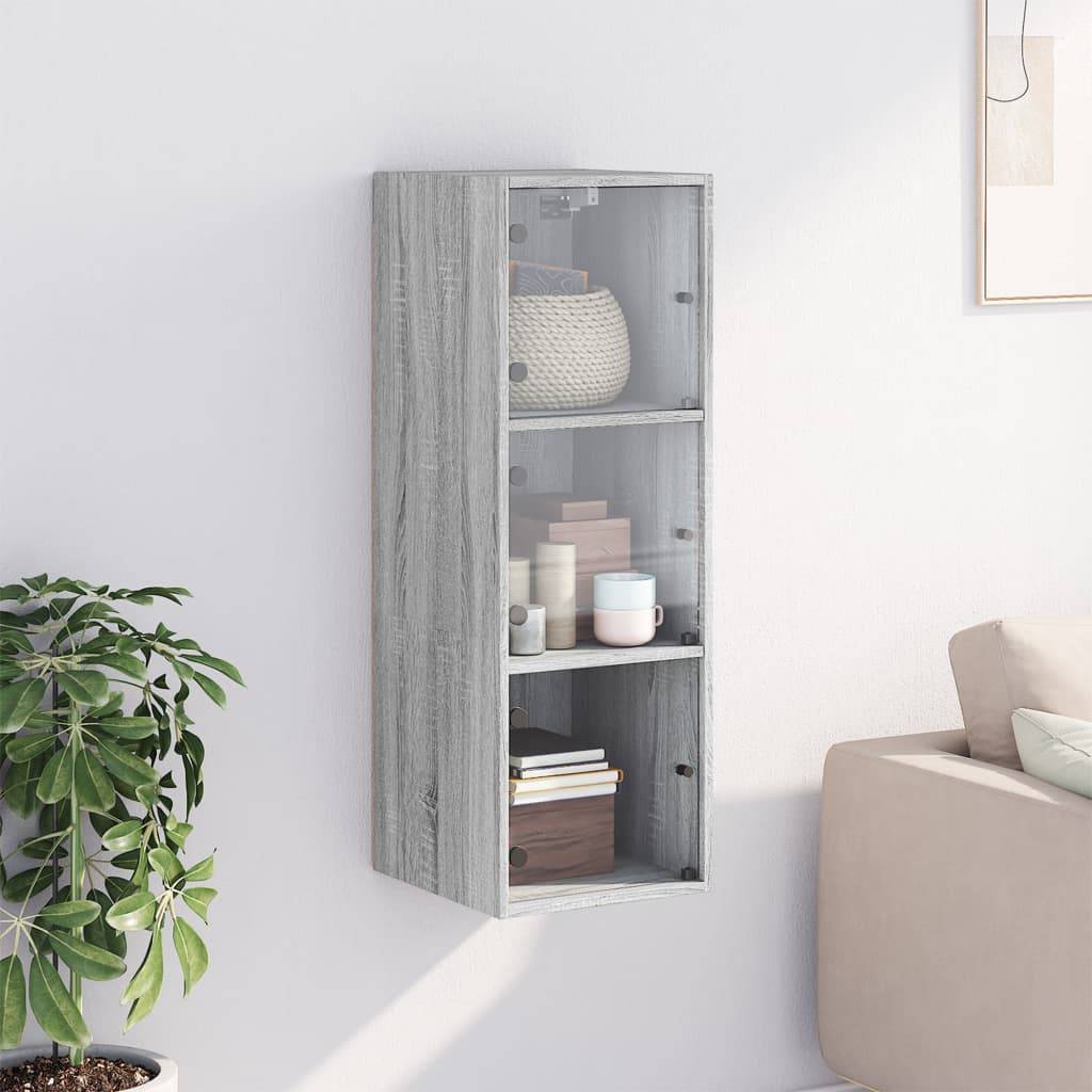 vidaXL Wandschrank mit Glastüren Grau Sonoma 35x37x100 cm