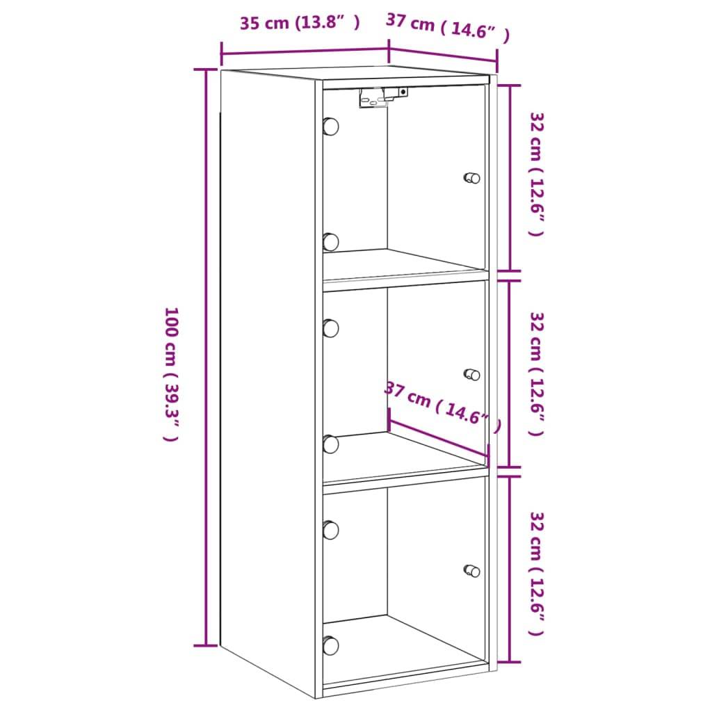 vidaXL Wandschrank mit Glastüren Grau Sonoma 35x37x100 cm