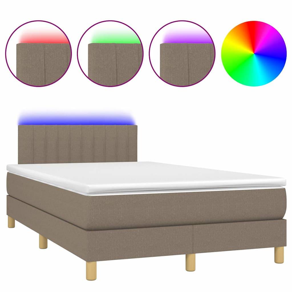 vidaXL Boxspringbett mit Matratze &amp; LED Taupe 120x200 cm Stoff