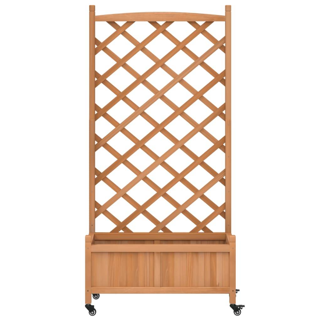 vidaXL Pflanzkübel mit Rankgitter und Rollen Braun Massivholz Tanne