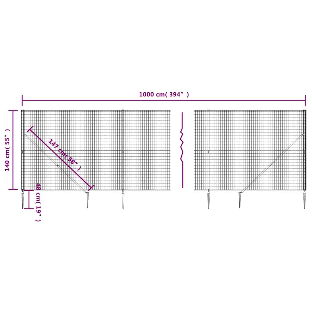 vidaXL Maschendrahtzaun mit Bodenhülsen Grün 1,4x10 m