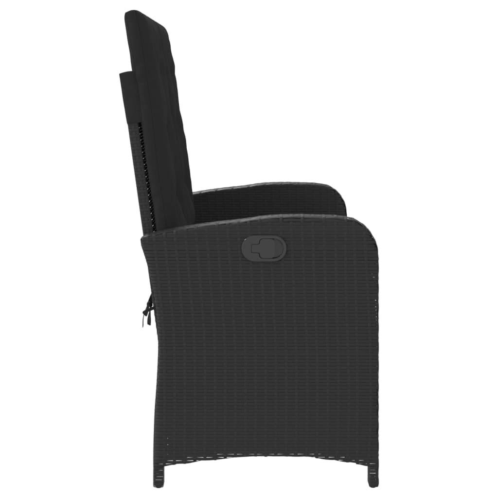 vidaXL Gartenbank Verstellbar mit Kissen Schwarz Poly Rattan