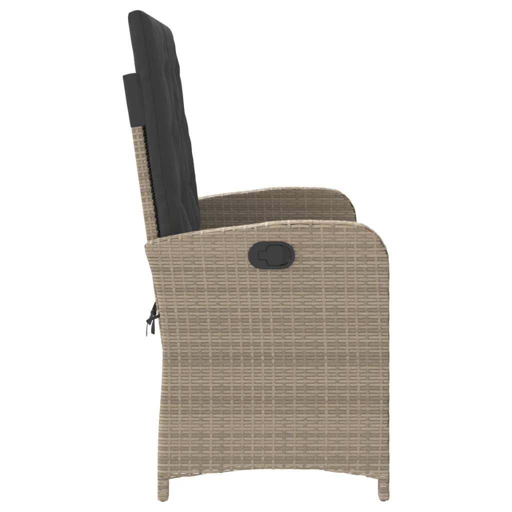 vidaXL Gartenbank Verstellbar mit Kissen Hellgrau Poly Rattan