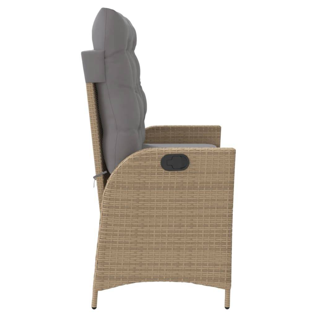 vidaXL Gartenbank Verstellbar mit Kissen Beige Poly Rattan