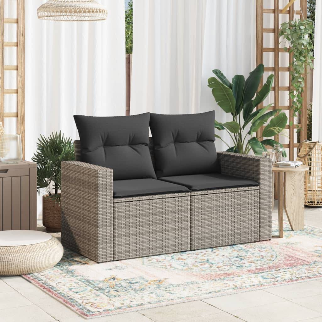 vidaXL Gartensofa 2-Sitzer mit Kissen Grau Poly Rattan