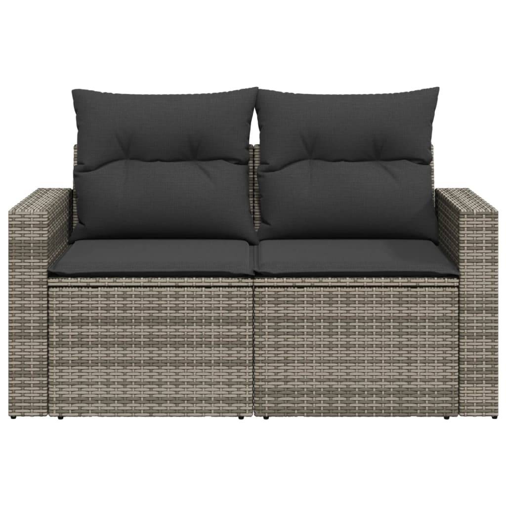 vidaXL Gartensofa 2-Sitzer mit Kissen Grau Poly Rattan