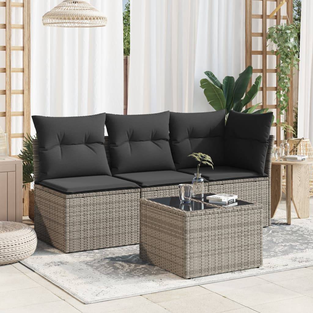 vidaXL Gartentisch mit Glasplatte Grau 55x55x37 cm Poly Rattan