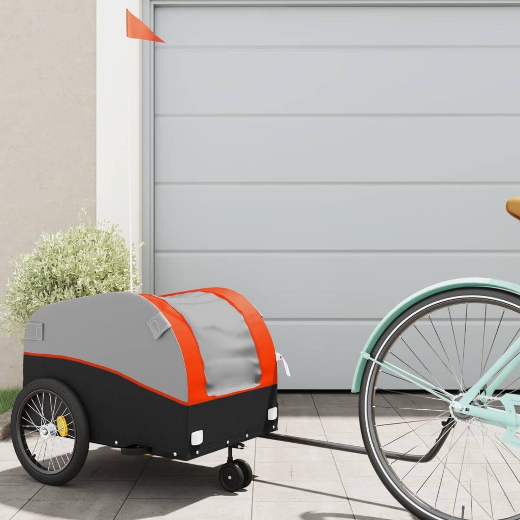 vidaXL Fahrradanhänger Schwarz und Orange 30 kg Eisen