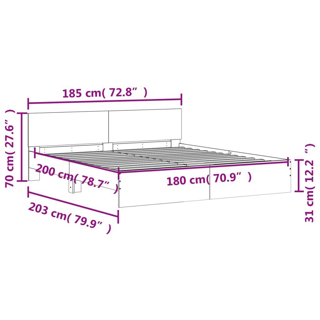 vidaXL Bettgestell mit Kopfteil und LED-Beleuchtung Weiß 180x200 cm