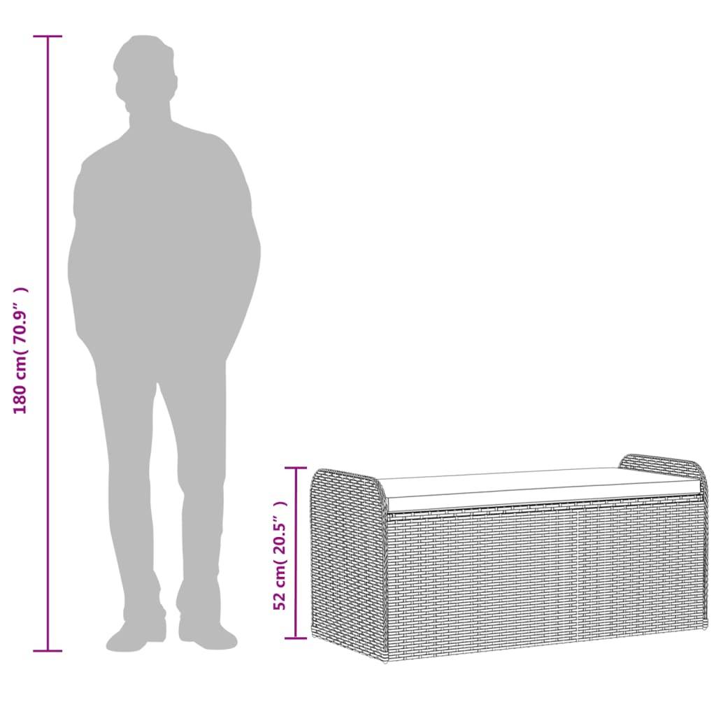 vidaXL Sitzbank mit Stauraum & Kissen Braun 115x51x52 cm Poly Rattan
