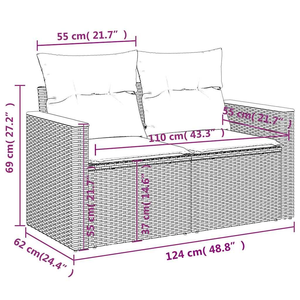 vidaXL 9-teiliges Gartensofa-Set mit Kissen, schwarzes Polyrattan