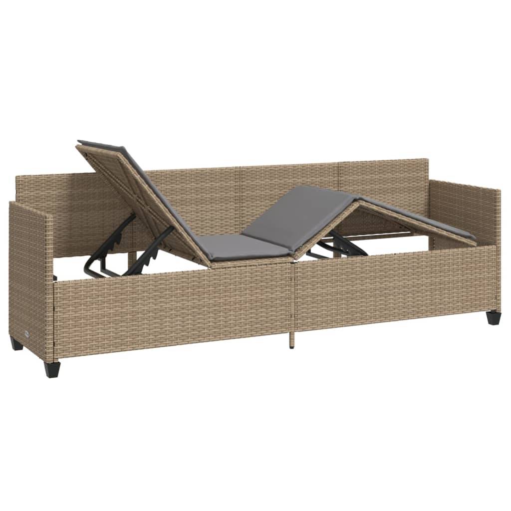 vidaXL Sonnenliege mit Kissen Beige Poly Rattan