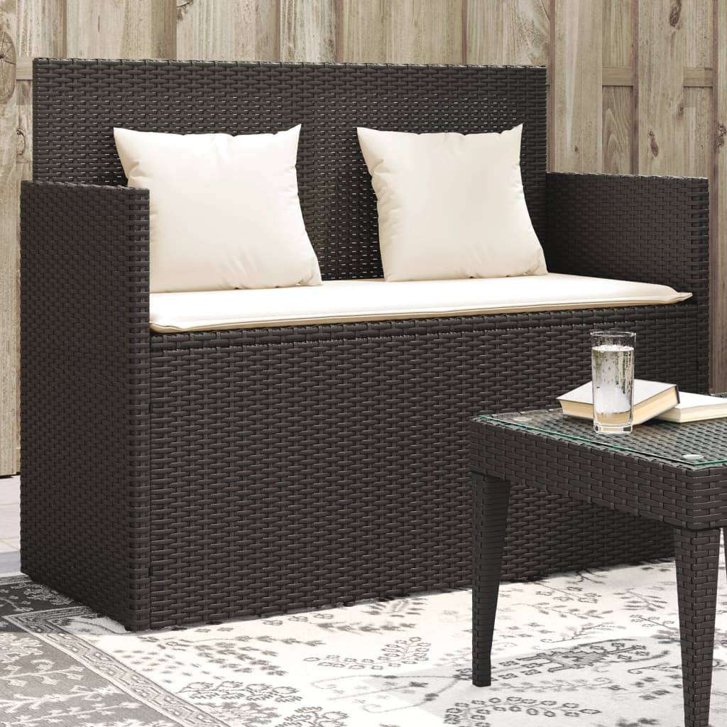 vidaXL Gartenbank mit Kissen Schwarz Poly Rattan