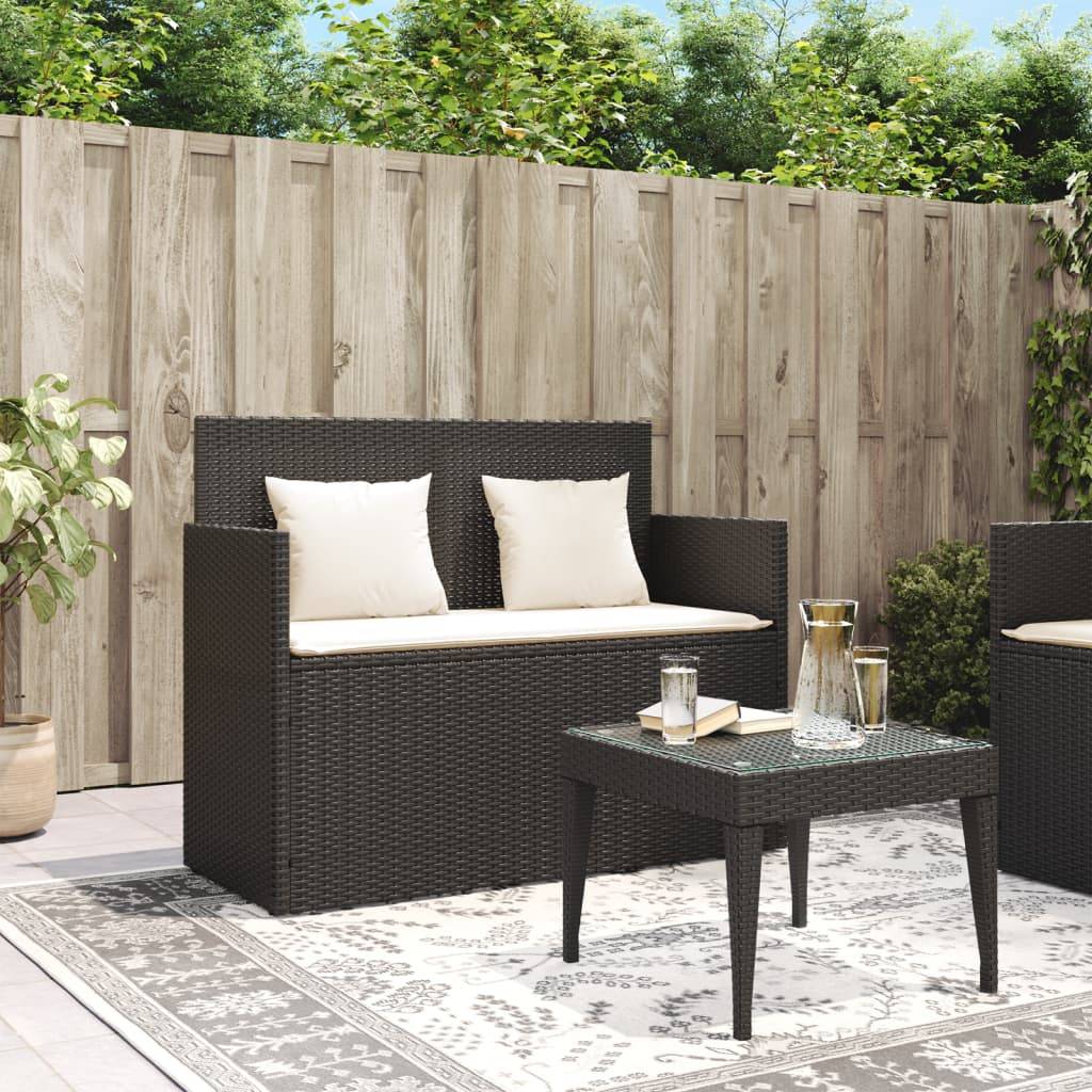 vidaXL Gartenbank mit Kissen Schwarz Poly Rattan