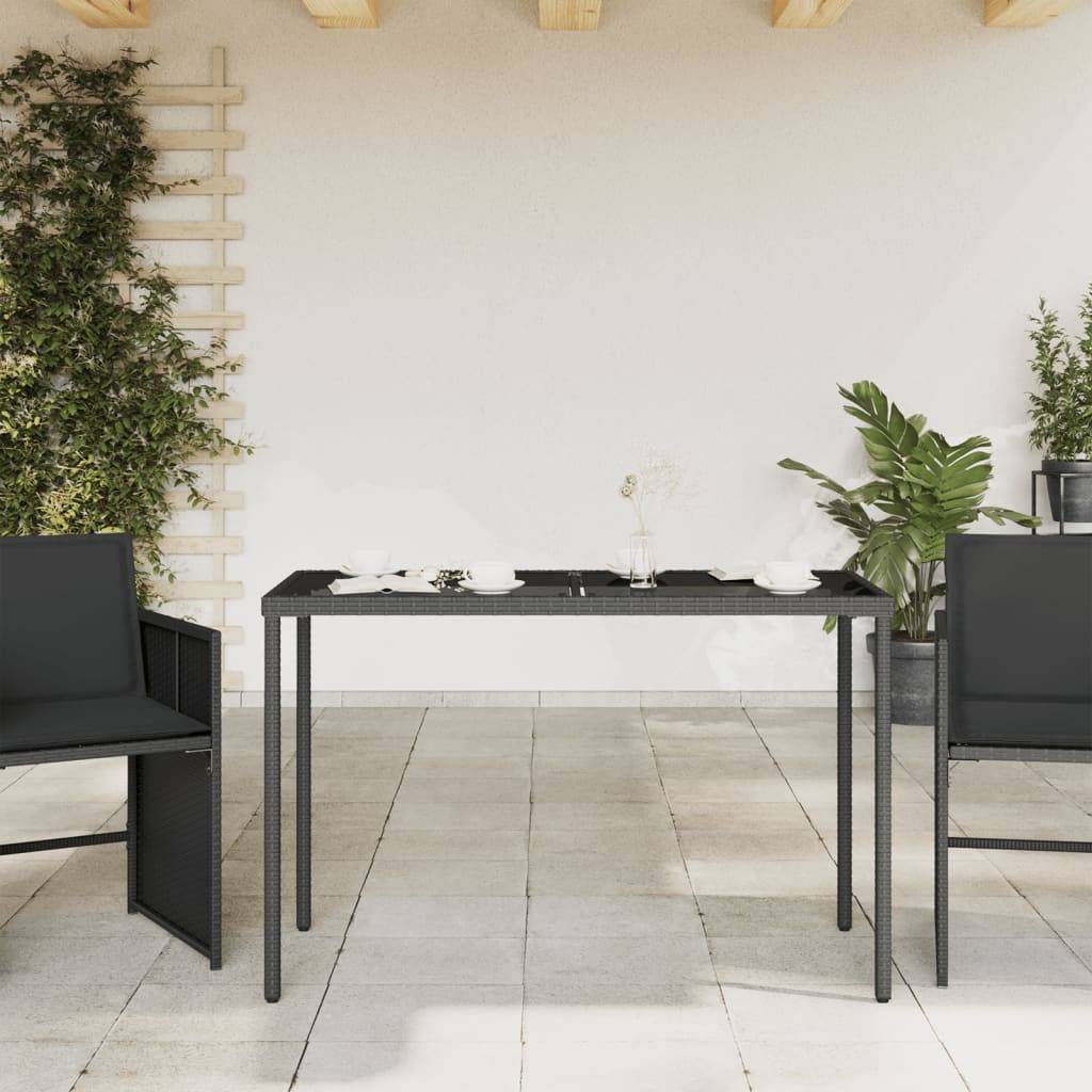 vidaXL Gartentisch mit Glasplatte Schwarz 115x54x74 cm Poly Rattan