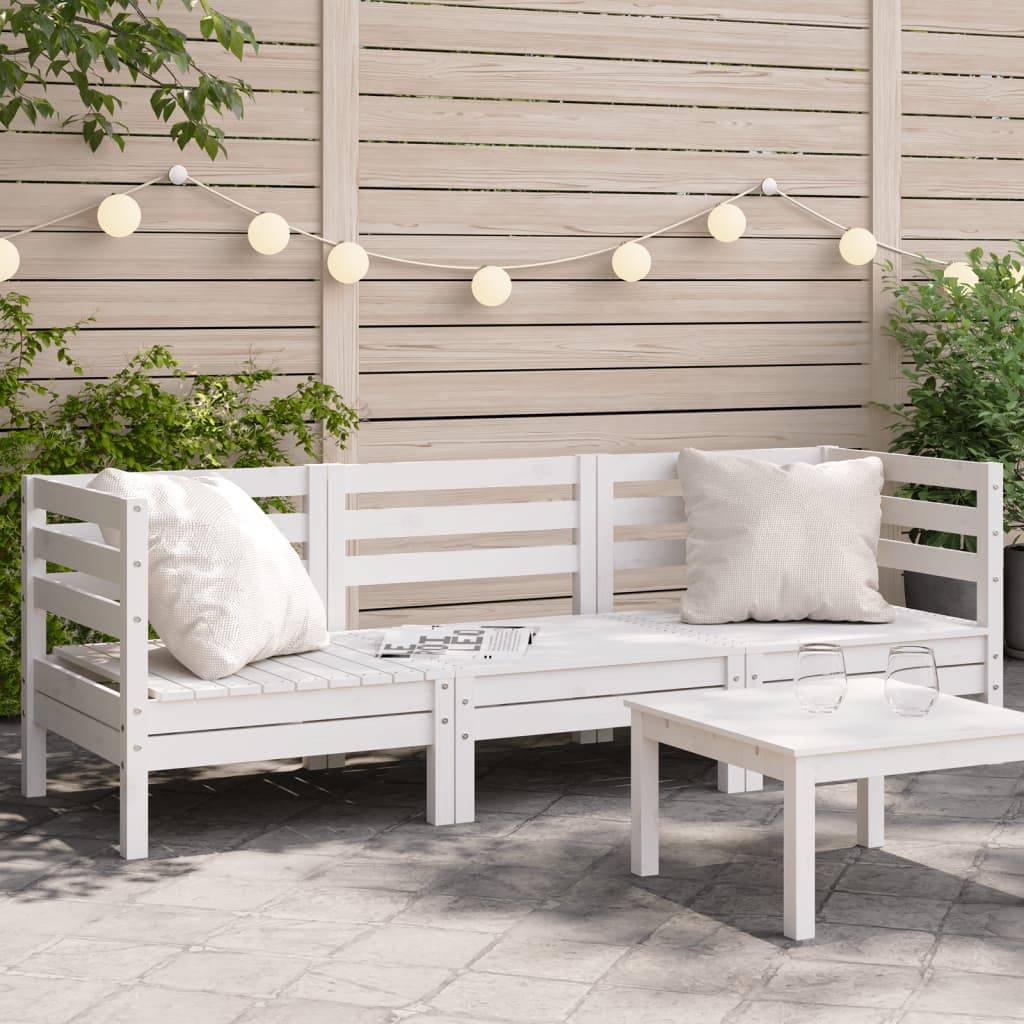 vidaXL Gartensofa 3-Sitzer Weiß Massivholz Kiefer