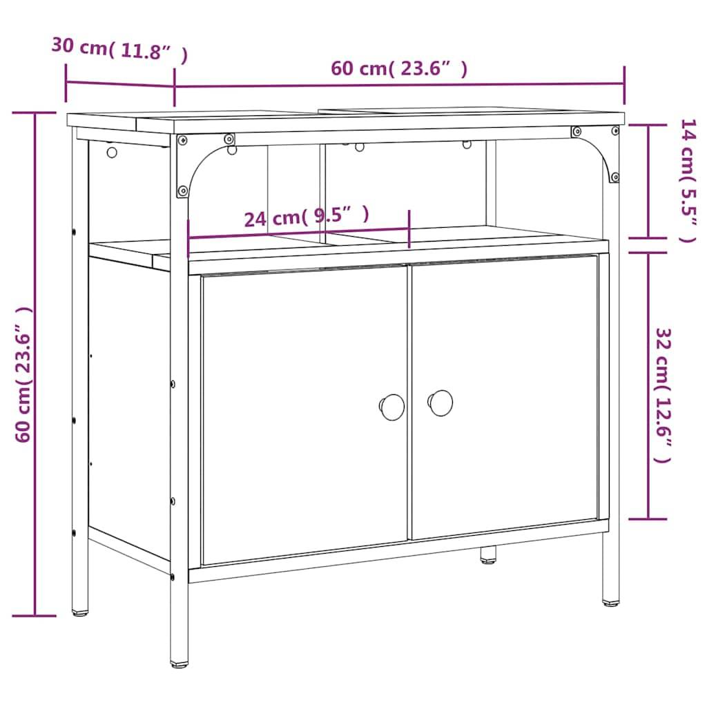 vidaXL Waschbeckenunterschrank Räuchereiche 60x30x60 cm Holzwerkstoff