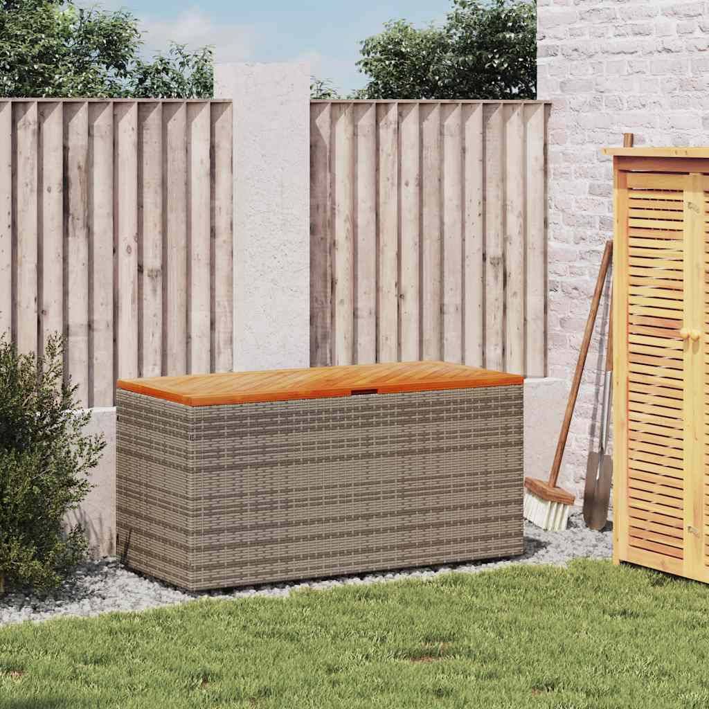 vidaXL Gartentruhe Grau 110x50x54 cm Poly Rattan Akazienholz