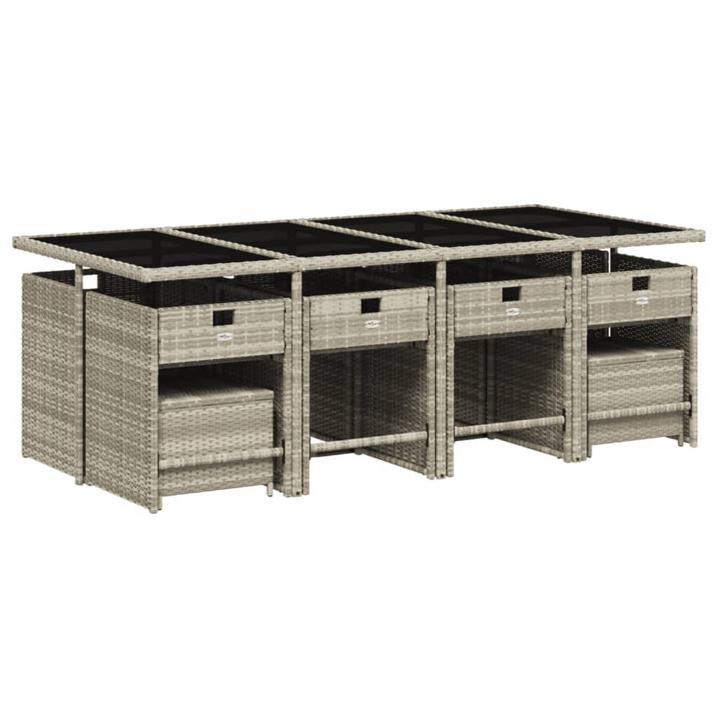 vidaXL 13-tlg. Garten-Essgruppe mit Kissen Hellgrau Poly Rattan