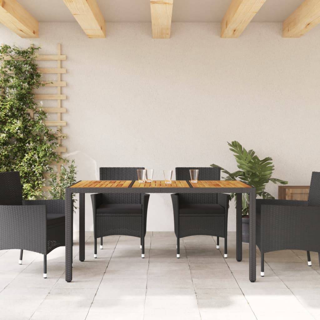vidaXL Gartentisch mit Akazienholz-Platte Schwarz Poly Rattan