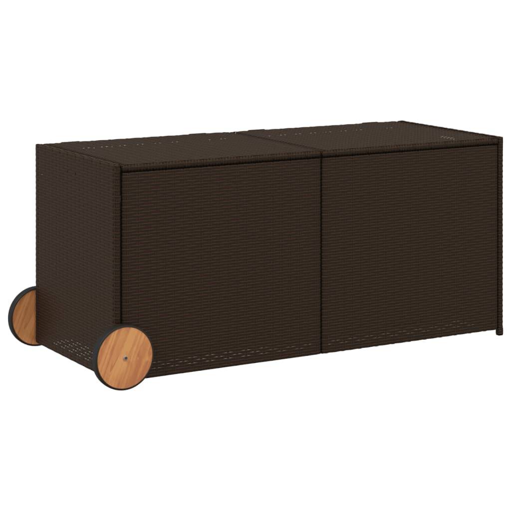 vidaXL Gartentruhe mit Rollen Braun 283L Poly Rattan
