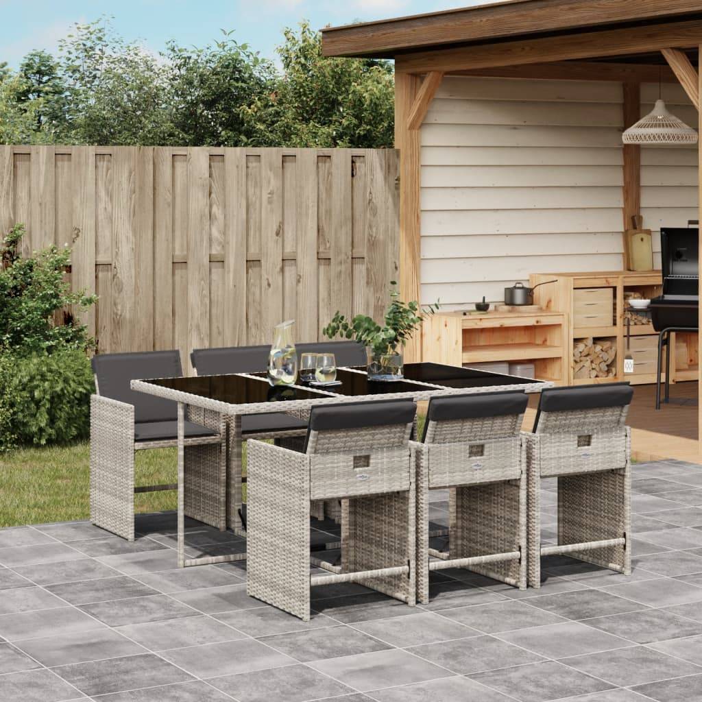 vidaXL 7-tlg. Garten-Essgruppe mit Kissen Hellgrau Poly Rattan