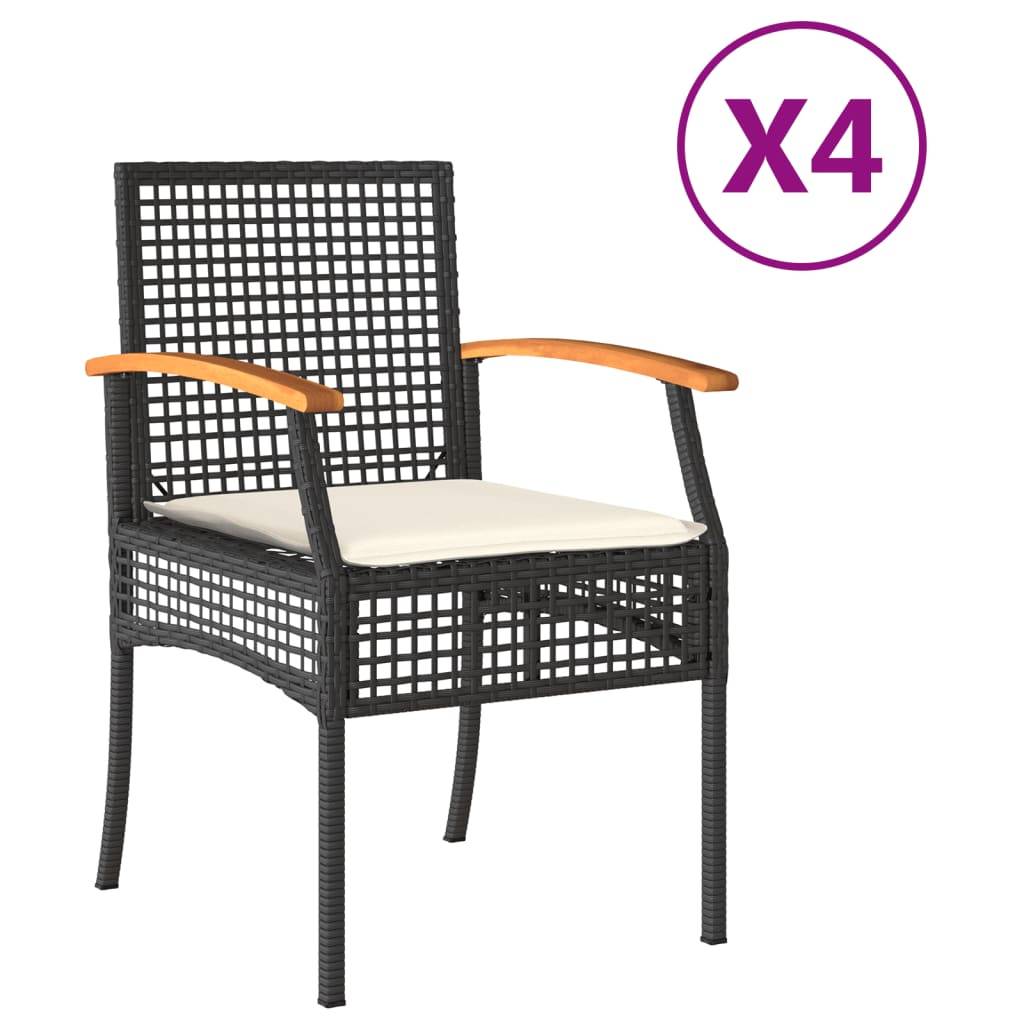 vidaXL Gartenstühle mit Kissen 4 Stk. Schwarz Poly Rattan Akazienholz