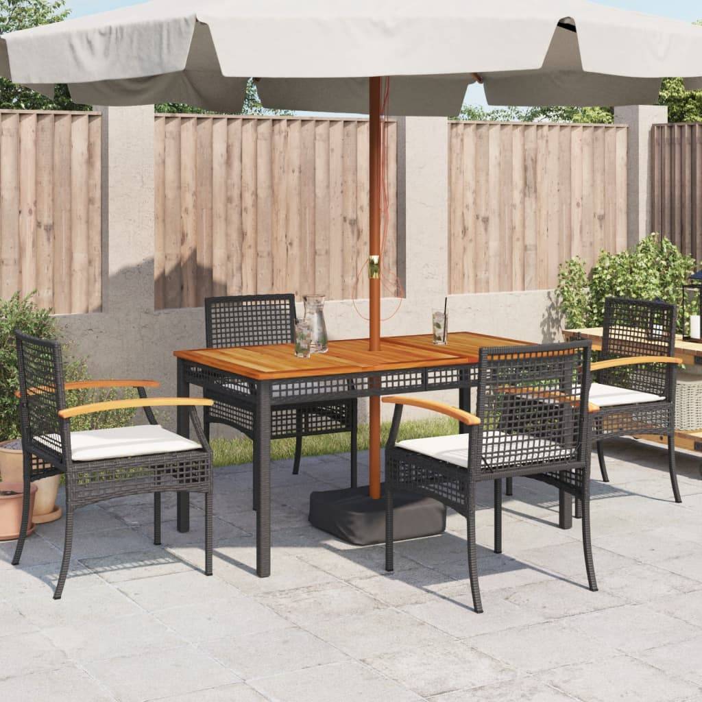 vidaXL Gartenstühle mit Kissen 4 Stk. Schwarz Poly Rattan Akazienholz