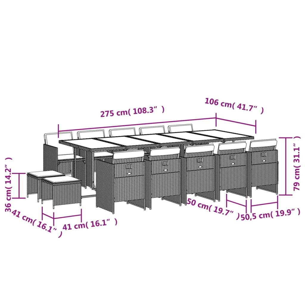 vidaXL 15-tlg. Garten-Essgruppe mit Kissen Beigemischung Poly Rattan