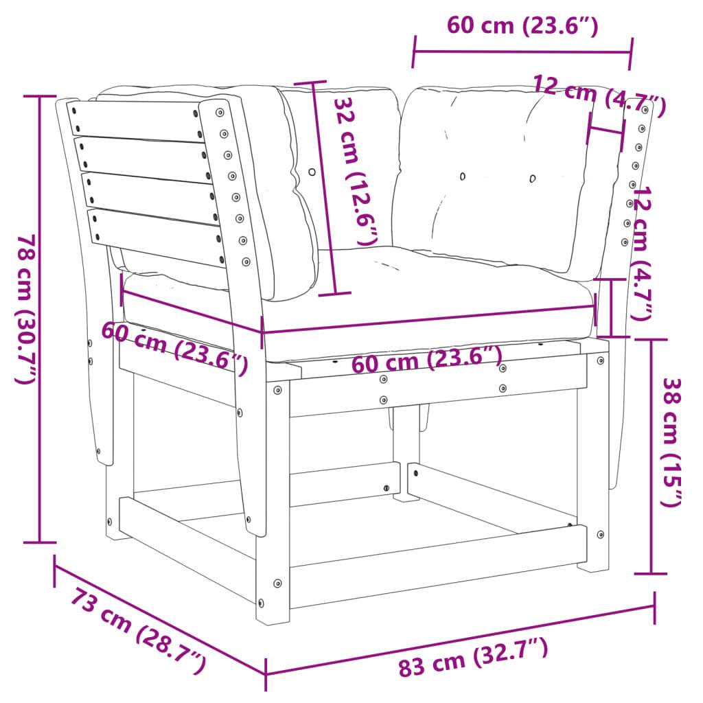 vidaXL Gartensofa mit Armlehnen und Kissen Braun Massivholz Kiefer