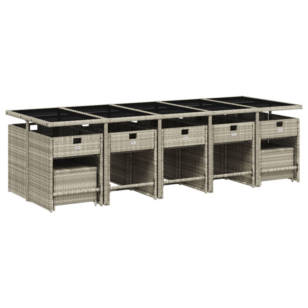 vidaXL 15-tlg. Garten-Essgruppe mit Kissen Hellgrau Poly Rattan