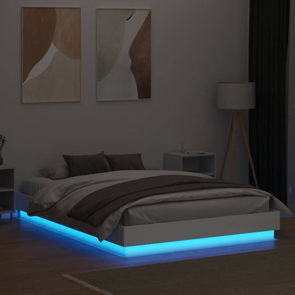 vidaXL Bettgestell mit LED Weiß 160x200 cm