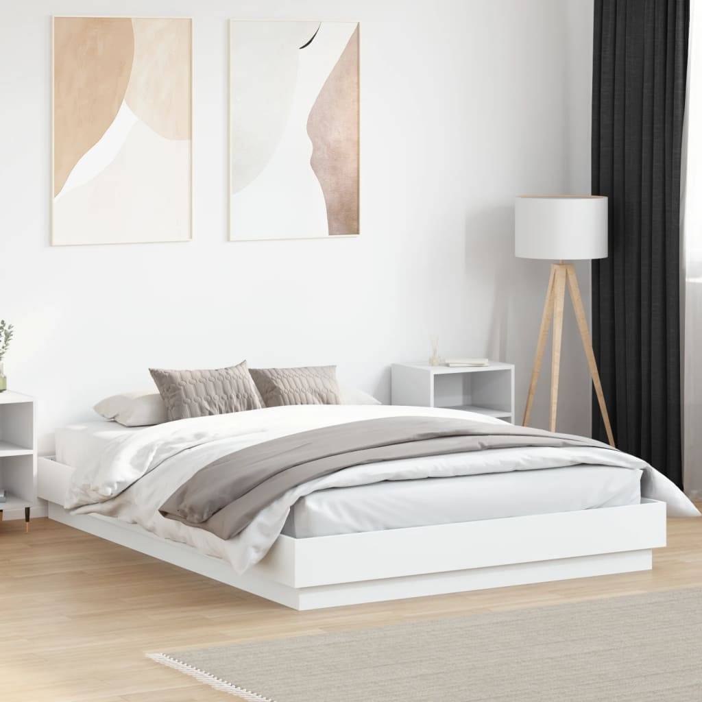 vidaXL Bettgestell mit LED Weiß 160x200 cm