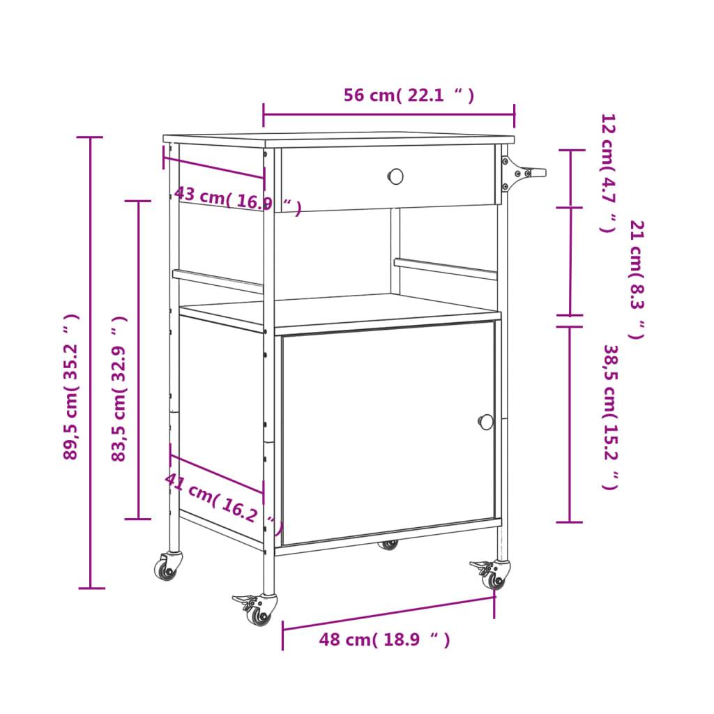 vidaXL Küchenwagen Schwarz 56x43x89,5 cm Holzwerkstoff