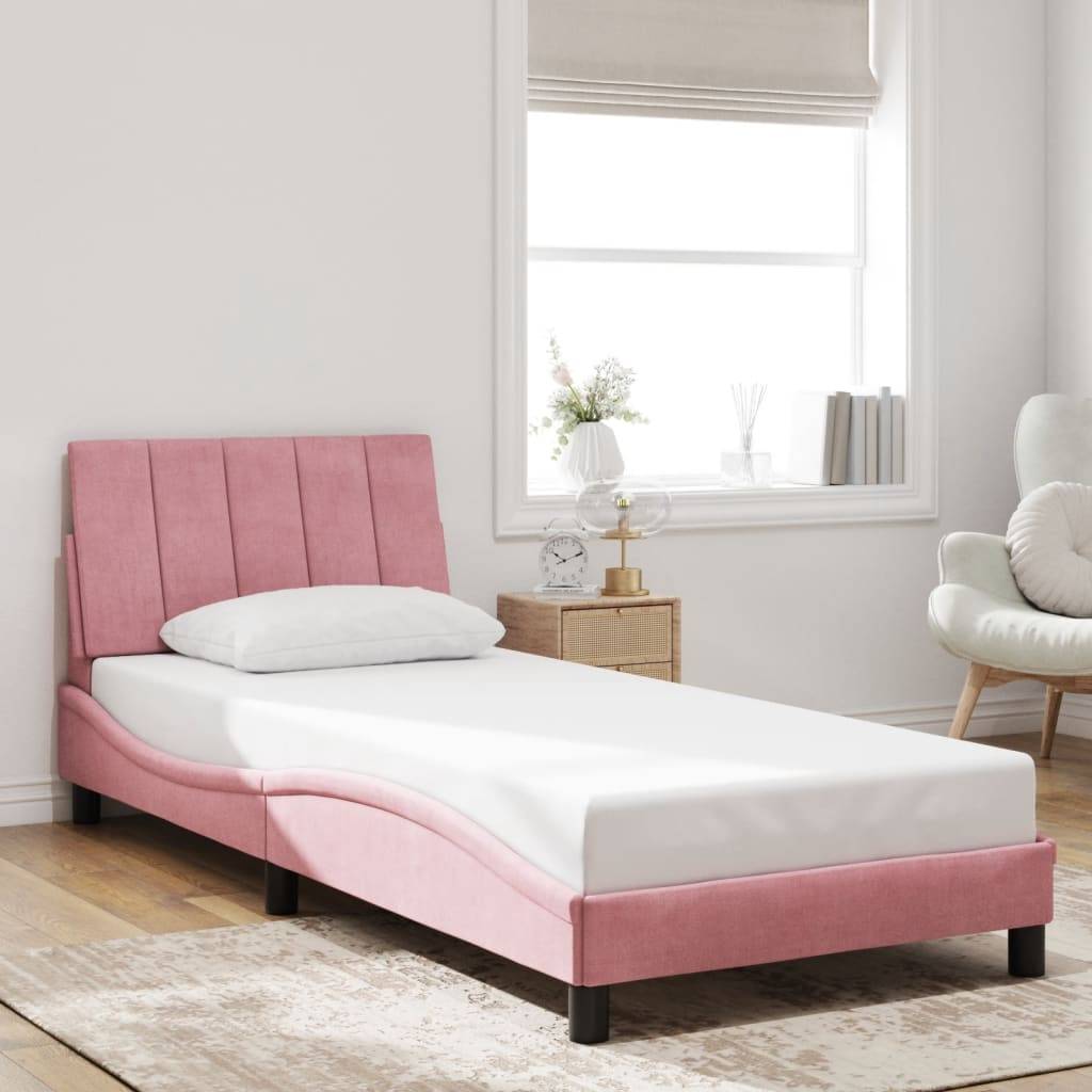 vidaXL Bettgestell mit LED ohne Matratze "Hanko" Rosa 90x190 cm Samt