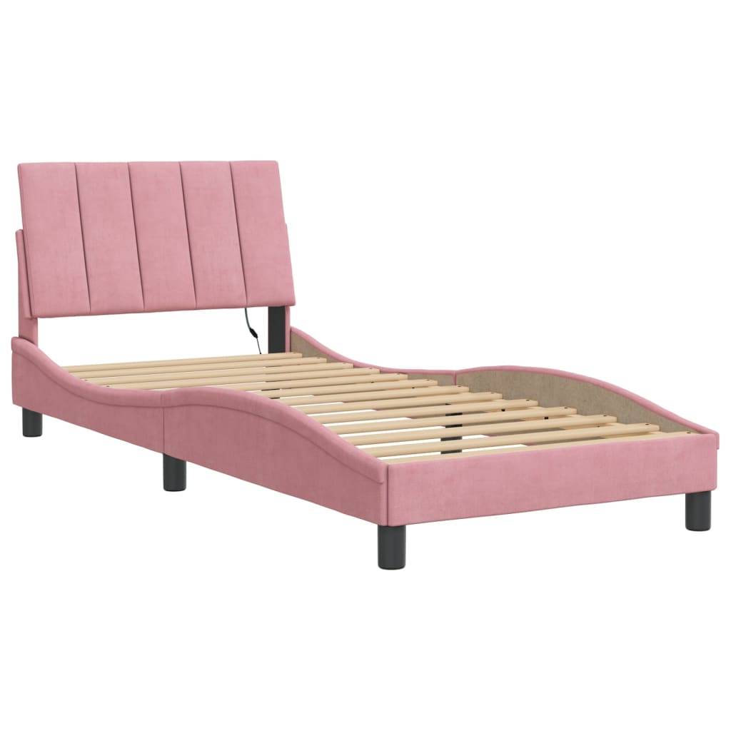 vidaXL Bettgestell mit LED ohne Matratze "Hanko" Rosa 90x190 cm Samt
