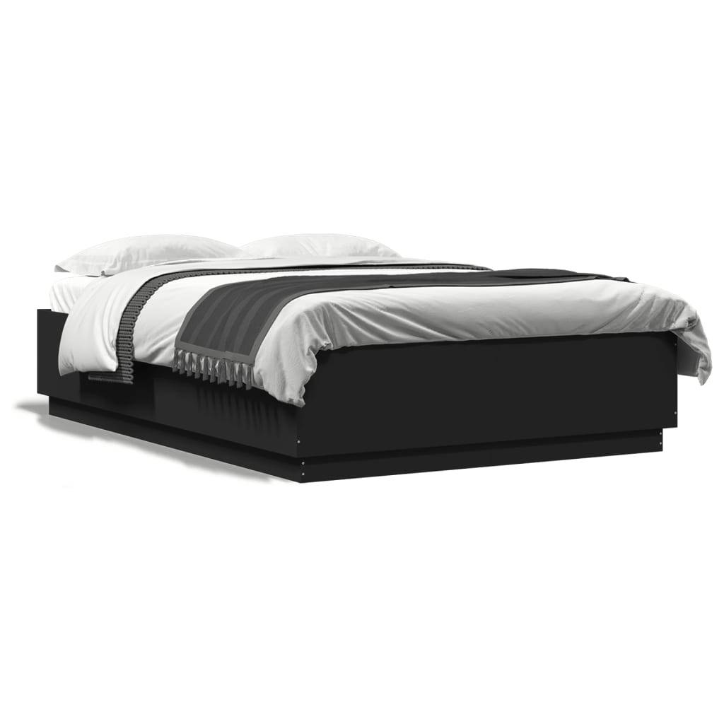 vidaXL Bettgestell mit LED ohne Matratze Schwarz 150x200 cm