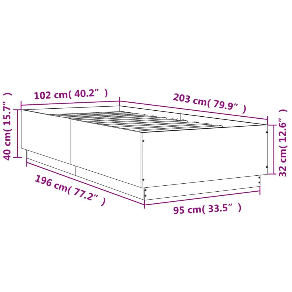 vidaXL Bettgestell mit LED Schwarz 100x200 cm Holzwerkstoff