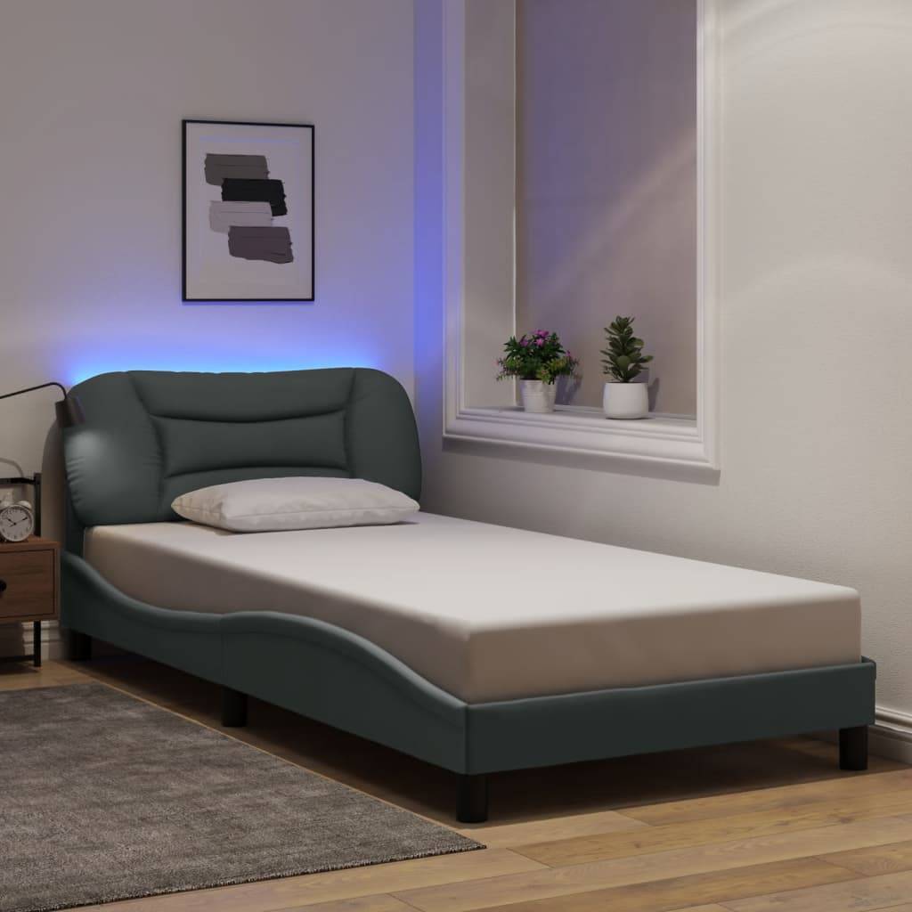 vidaXL Bettgestell mit LED ohne Matratze "Hvar" Hellgrau 100x200 cm Stoff