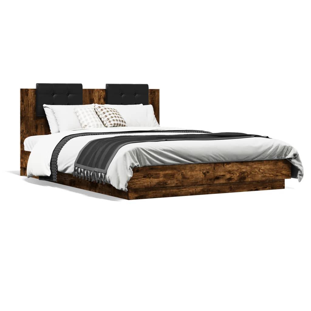 vidaXL Bettgestell mit Kopfteil Räuchereiche 120x200 cm Holzwerkstoff