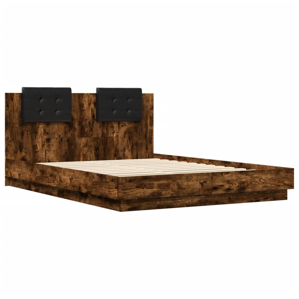 vidaXL Bettgestell mit Kopfteil Räuchereiche 120x200 cm Holzwerkstoff