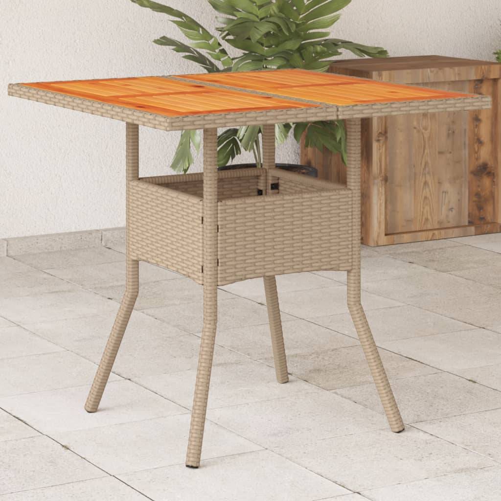vidaXL Gartentisch Beige 80x80x75 cm Poly Rattan Akazienholz