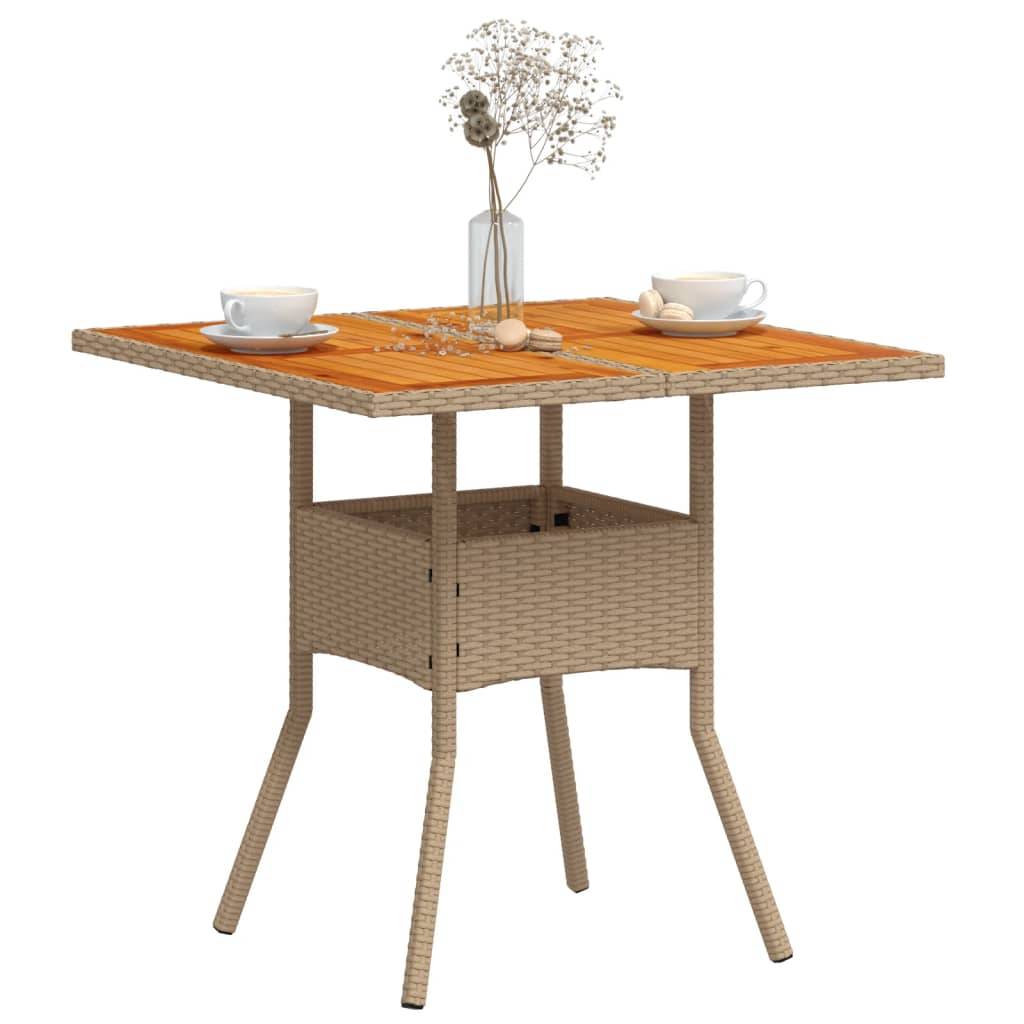 vidaXL Gartentisch Beige 80x80x75 cm Poly Rattan Akazienholz