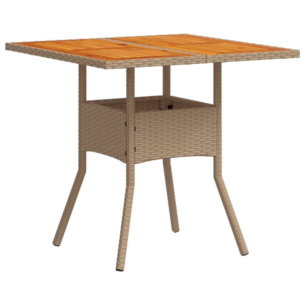 vidaXL Gartentisch Beige 80x80x75 cm Poly Rattan Akazienholz