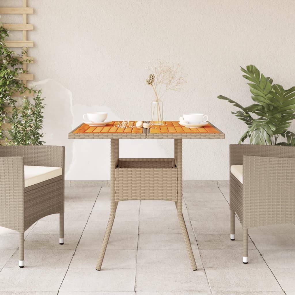 vidaXL Gartentisch Beige 80x80x75 cm Poly Rattan Akazienholz