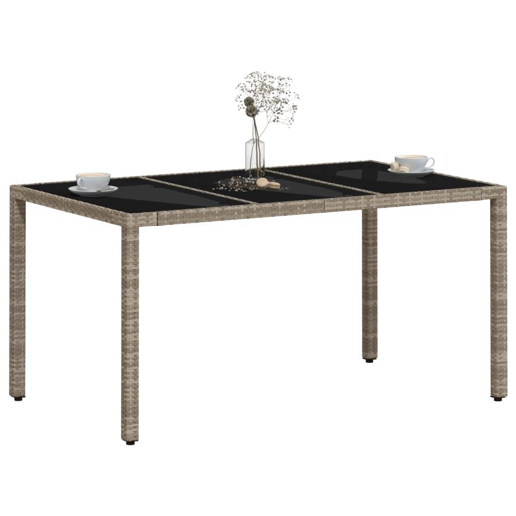 vidaXL Gartentisch mit Glasplatte Hellgrau 150x90x75 cm Poly Rattan